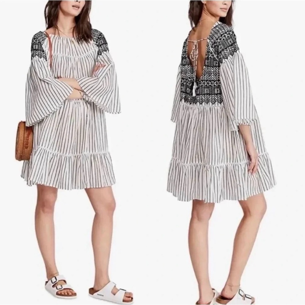 FREE PEOPLE | LOLA Dress NEW w/ Tag Embroidered Open Back with Tie Cotton Large
